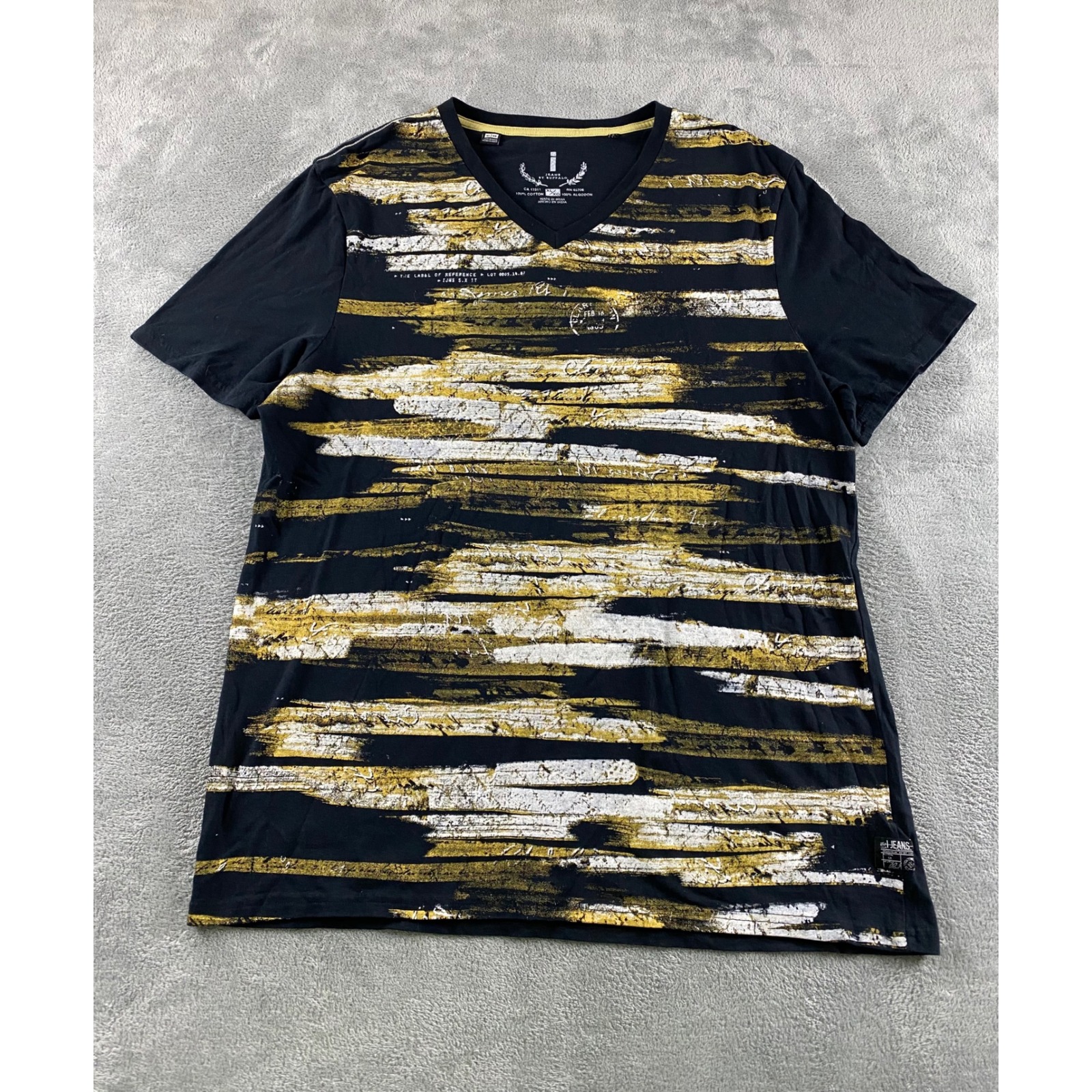 Buffalo David Bitton I Jeans Mens Xl Black Gold Abstract Graphic V-Neck T-Shirt